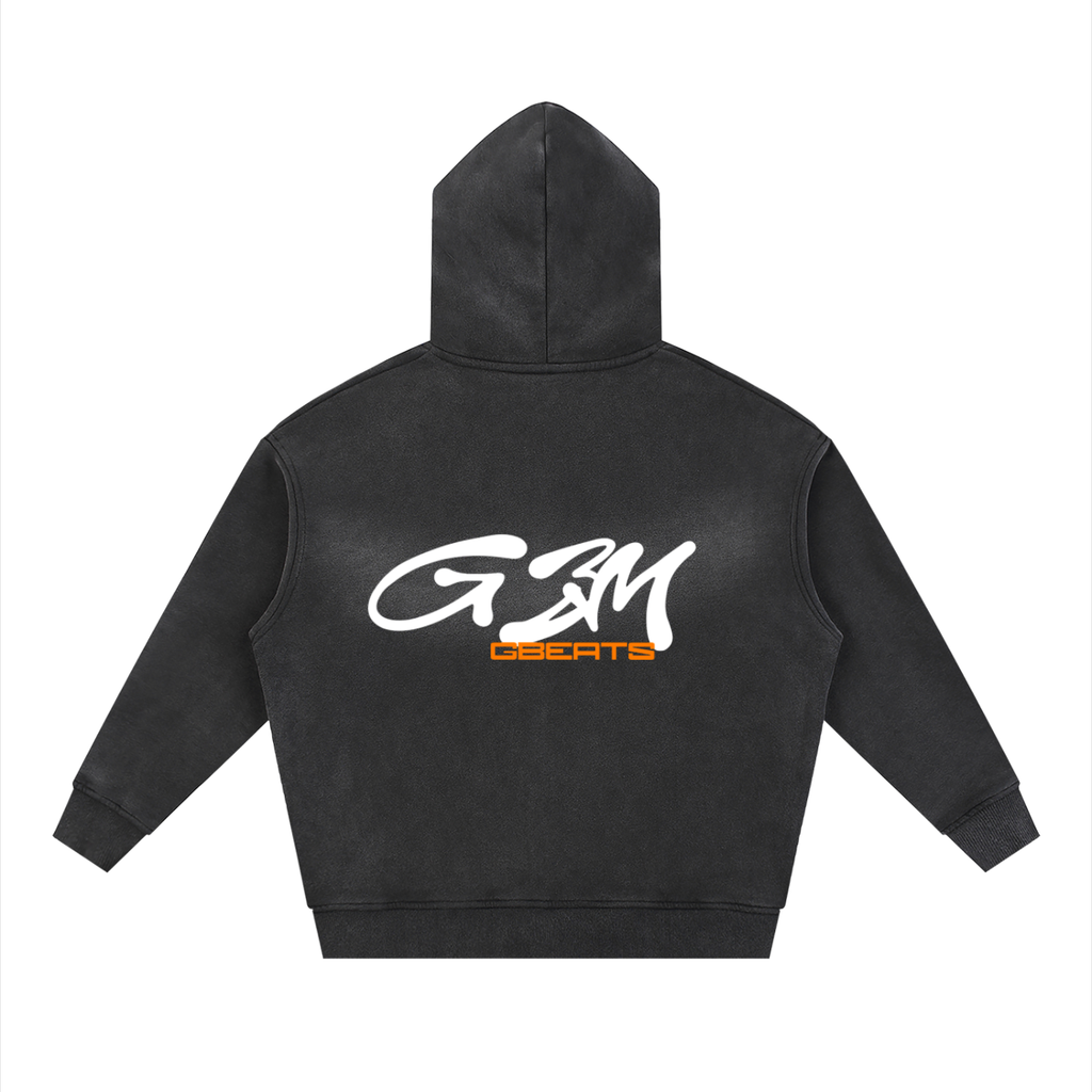 BLACK TWO-WAY ZIPPER BOXY GBM HOODIE
