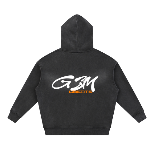 BLACK TWO-WAY ZIPPER BOXY GBM HOODIE