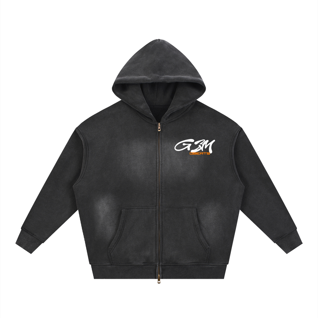 BLACK TWO-WAY ZIPPER BOXY GBM HOODIE