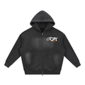 BLACK TWO-WAY ZIPPER BOXY GBM HOODIE