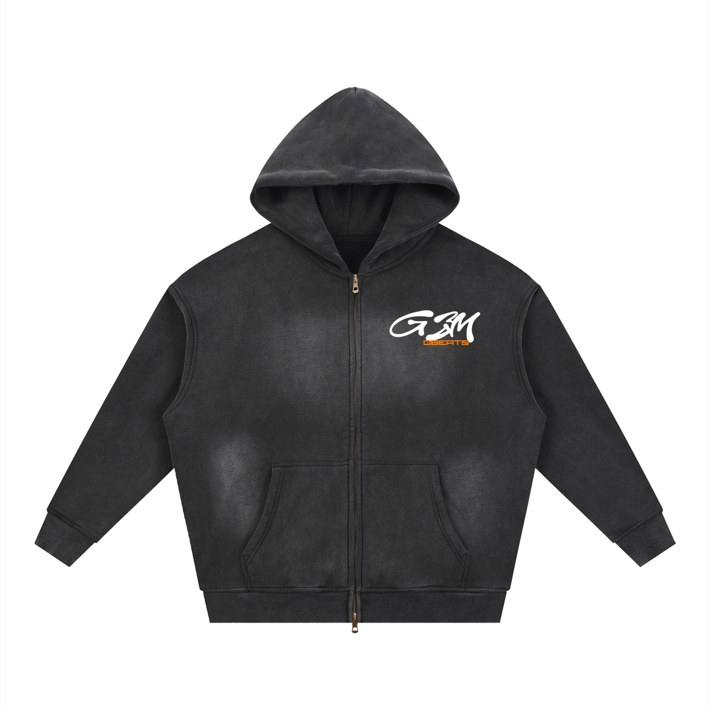 BLACK TWO-WAY ZIPPER BOXY GBM HOODIE