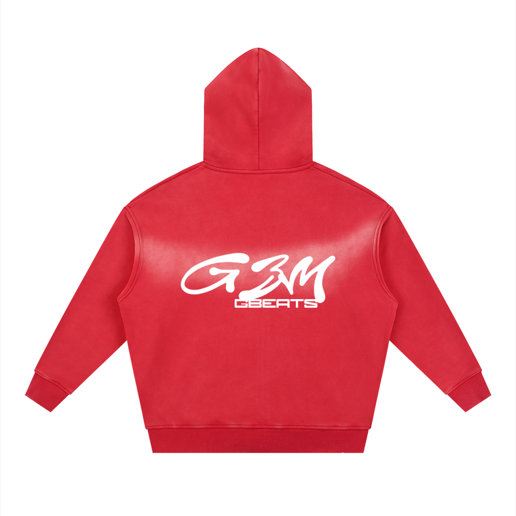 RED TWO-WAY ZIPPER BOXY GBM HOODIE