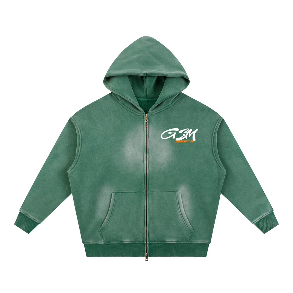 GREEN TWO-WAY ZIPPER BOXY GBM HOODIE