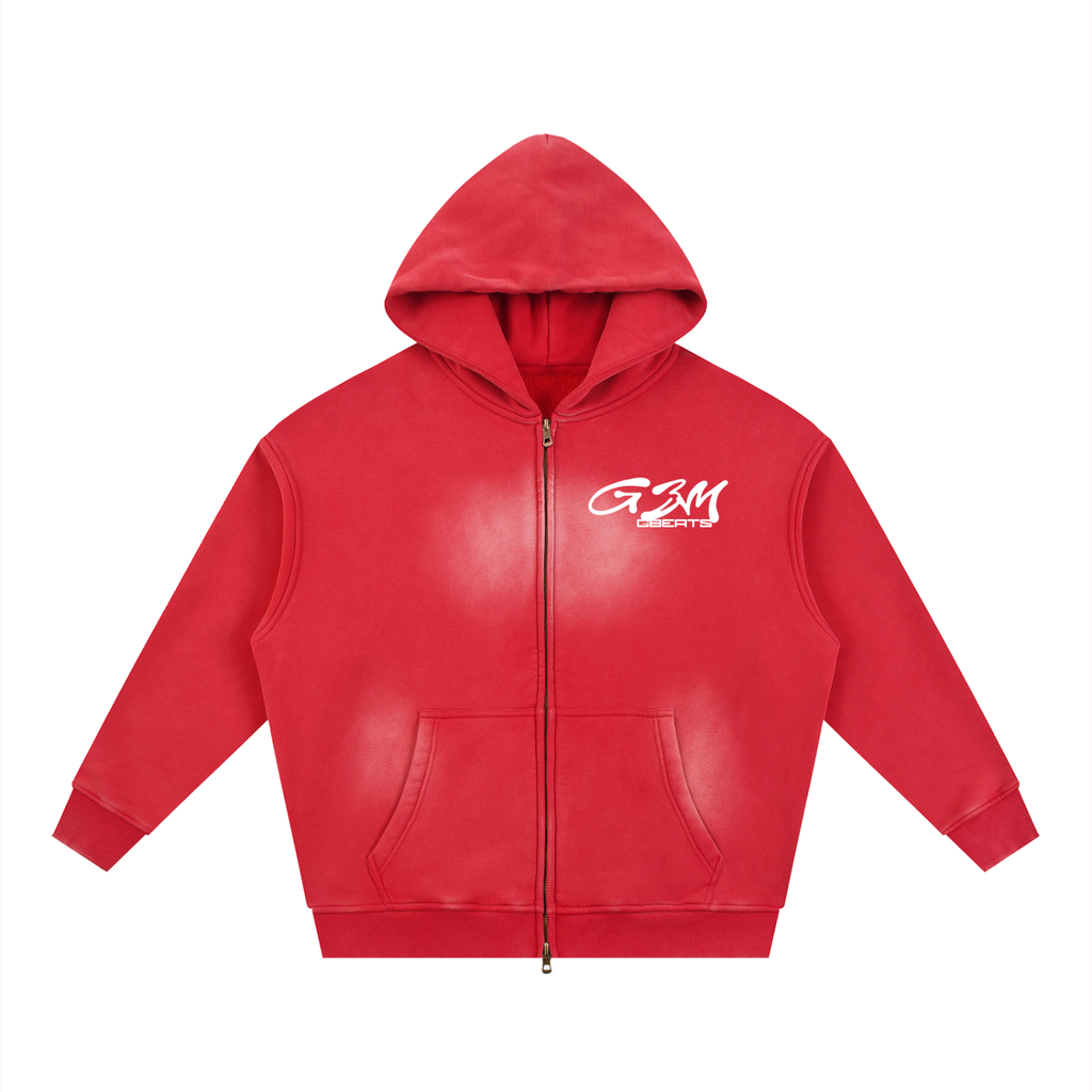 RED TWO-WAY ZIPPER BOXY GBM HOODIE