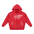 RED TWO-WAY ZIPPER BOXY GBM HOODIE